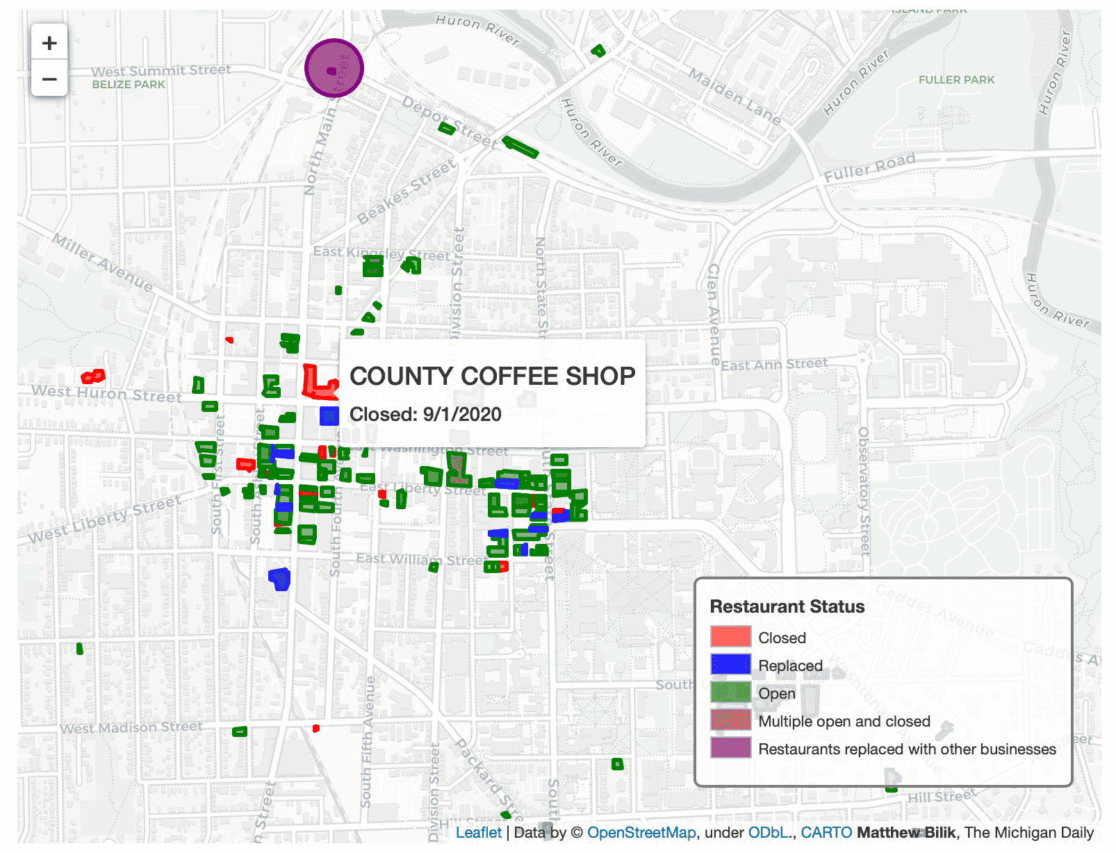 Ann Arbor COVID-19 restaurant closures
